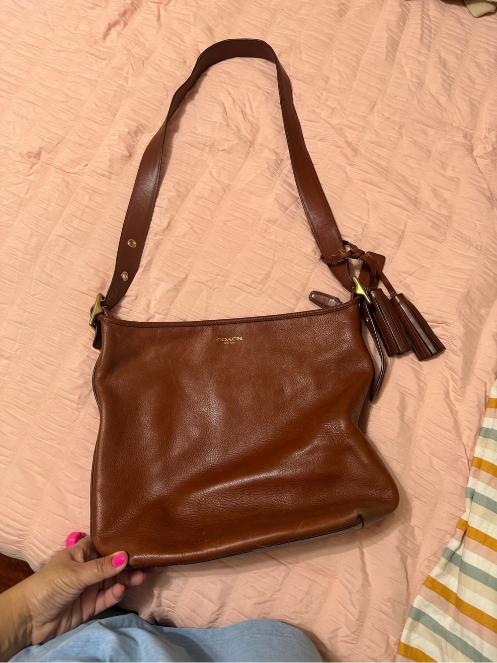 Vintage Coach Brown Leather Shoulder Bag with Tassel 2012